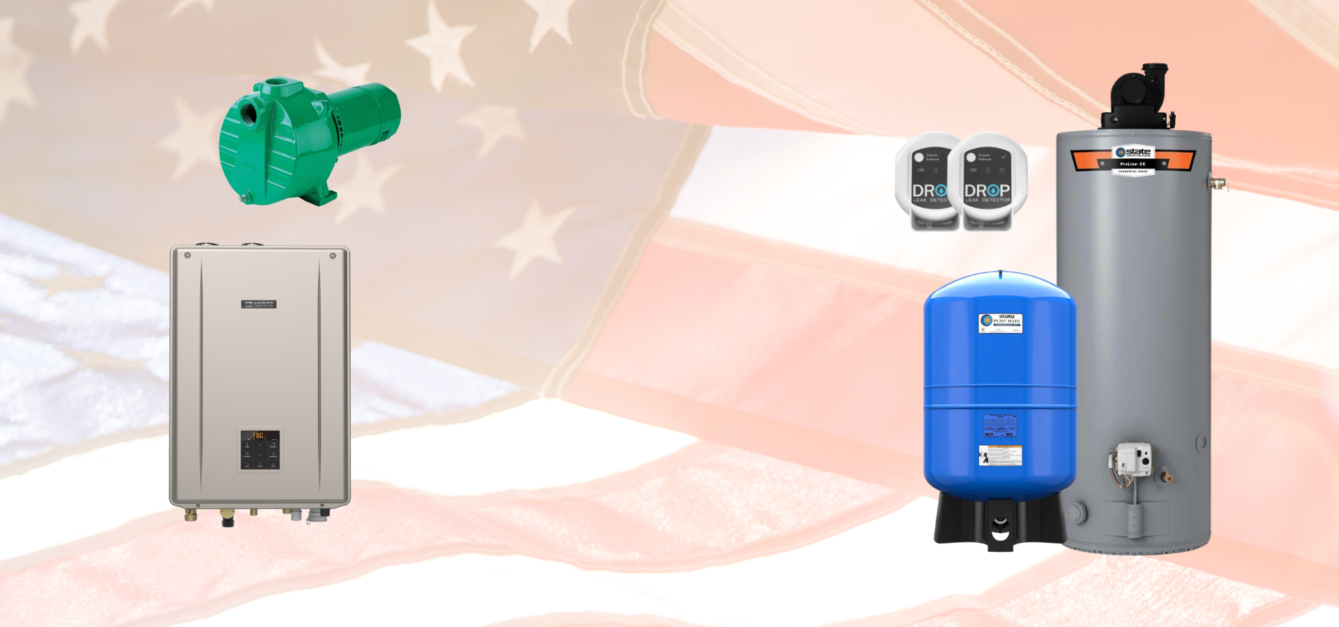 Collection of water heating equipment on a gradient background