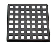 Matte black square grid shower drain cover with 49 small square openings arranged in 7 rows.