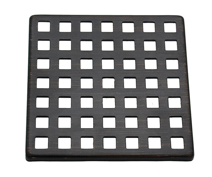 Matte black square grid shower drain cover with 49 small square openings arranged in 7 rows.