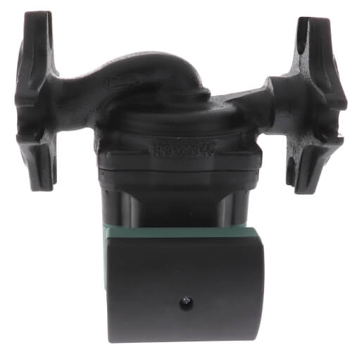 Black cylindrical pump with two side-mounted valve handles and attached motor housing on bottom.