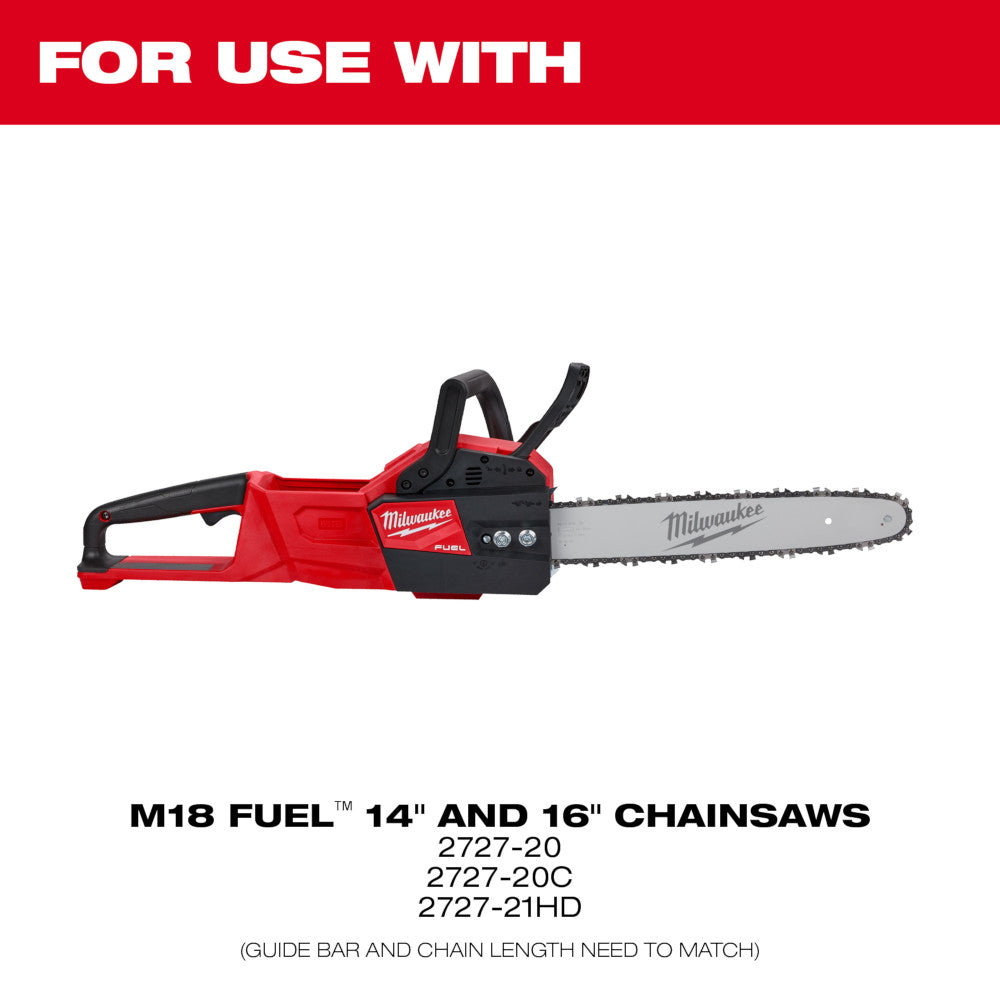 Milwaukee 49-16-2715 16 inch replacement chainsaw chain with cutting teeth and links.
