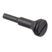 Black metal 1/4" arbor cut off wheel adapter with cylindrical shaft and flanged end for mounting cutting wheels.