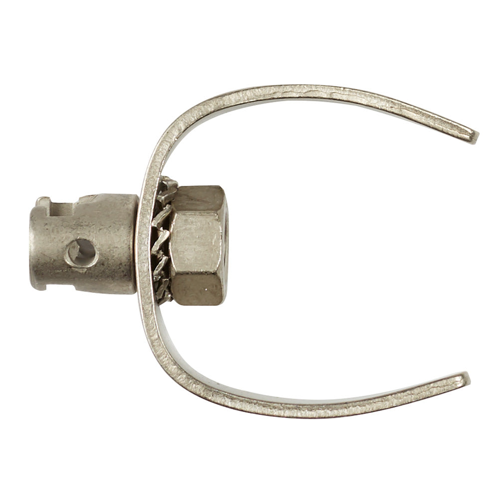 Metal C-cutter attachment with cylindrical hub and two curved arms forming a C-shape.