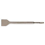 Steel scaling chisel with flat blade head and SDS Plus shaft for pneumatic hammers.