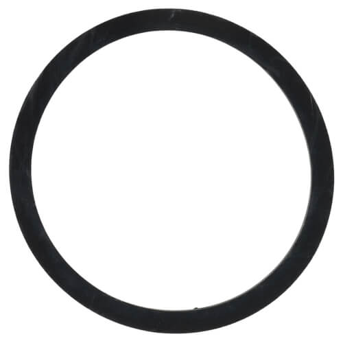Black rubber flange gasket ring with smooth surface and circular opening.