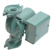 Cast iron circulating pump with integral motor and gray control box mounted on side.