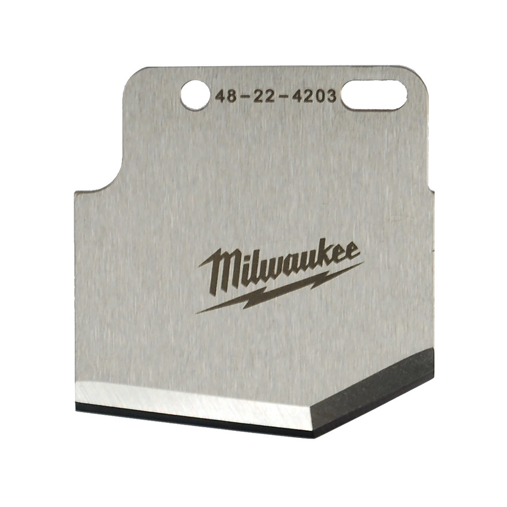 Metal replacement blade for PEX/tubing cutter with model number 48-22-4203 stamped on top surface.