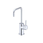 Arctic steel instant hot water dispenser with tall arched spout and single lever control handle.