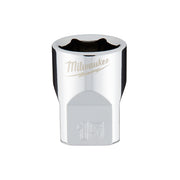 Chrome socket with six-point opening and Milwaukee branding, marked "15" for 15mm size.
