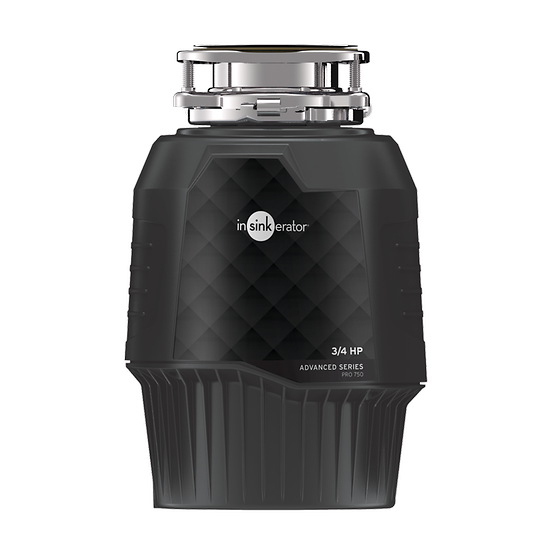 InSinkErator Pro Series garbage disposal with 3/4 HP motor, black body with quilted texture and stainless steel top collar.