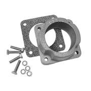 InSinkErator flange kit with metal flanges, threaded connector ring, bolts, and washers for waste disposal systems.