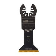 Black bi-metal oscillating saw blade with titanium-enhanced edge and OPEN-LOK connection system.