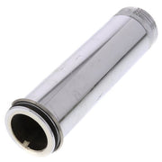 Chrome cylindrical tailpiece with threaded top and rubber seals at both ends.