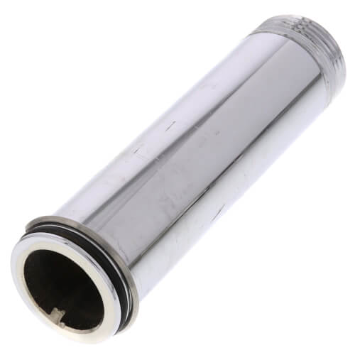Chrome cylindrical tailpiece with threaded top and rubber seals at both ends.