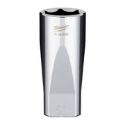 Chrome deep socket with 3/8" drive, 20mm size, marked with Milwaukee logo and model number on polished metal body.