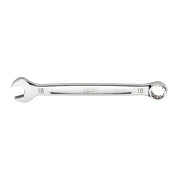 Silver 18mm combination wrench with open end on left and ring end on right, Milwaukee branding on shaft.