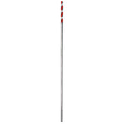 Long drill bit with red and silver twisted flutes and gray shaft.