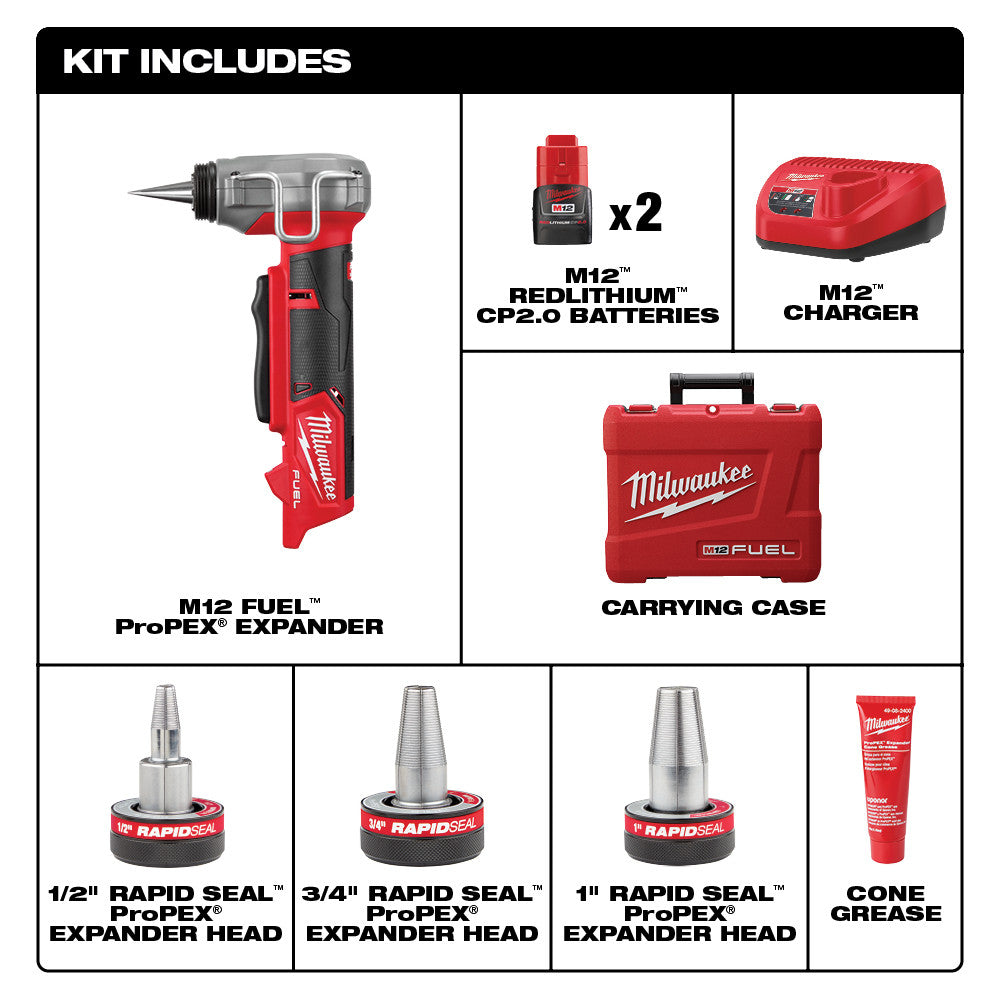 Milwaukee 2532-22 M12 FUEL ProPEX Expander Kit w/ 1/2"-1" RAPID SEAL ProPEX Expander Heads