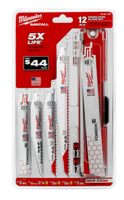 Milwaukee 49-22-1129 SAWZALL blade set containing 12 demolition blades of various sizes for wood, metal, and multi-material c