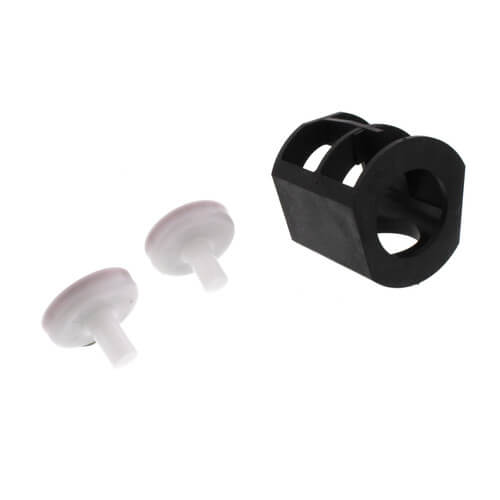 RPZ repair kit components including two translucent rubber seals and one black plastic housing with metal clips for 1-inch va