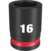 Black 16MM socket with 6-point hex opening, red band near base, labeled "16" on body.