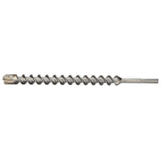 SDS-Max rotary hammer drill bit with four flutes and carbide cutting head on metal shaft.