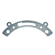 Zinc-plated spanner flange with curved handle, central slot, and six mounting holes on metallic gray finish.