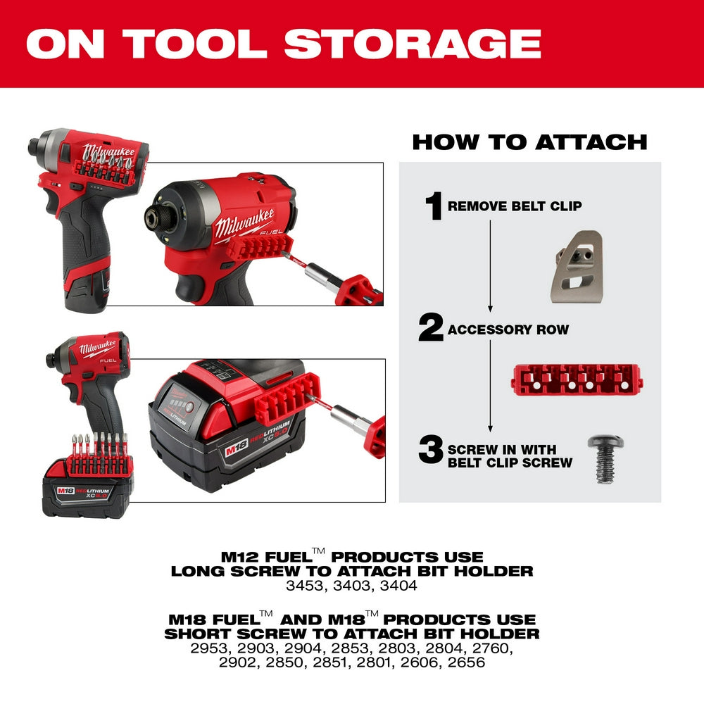 Red customizable small case with removable accessory rows and belt clip attachment for Milwaukee impact driver bits and acces