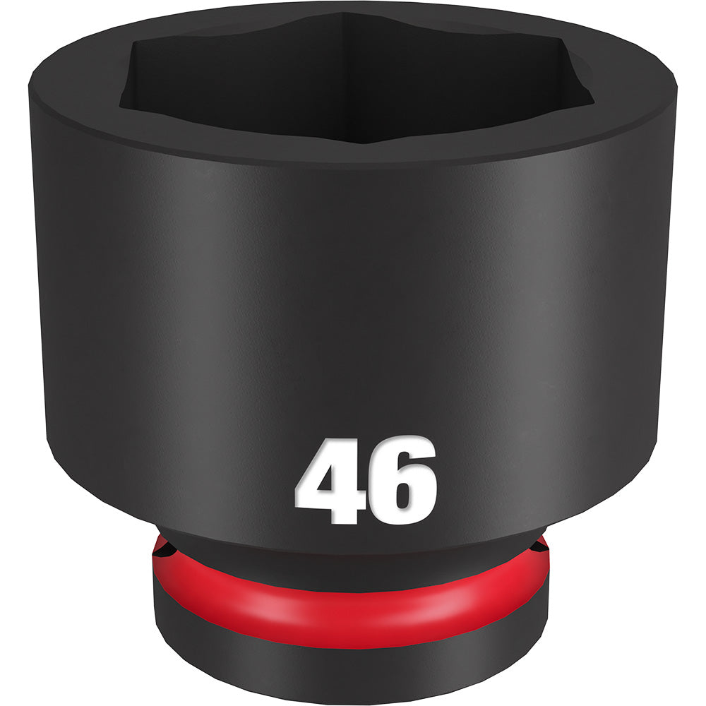 Black 46MM 3/4" drive 6-point impact socket with red grip band and marked size number.