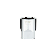 Chrome socket with six-point opening and flat sides for 1/2 in. drive, marked with Milwaukee logo and model number.