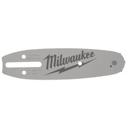 Milwaukee 6 inch gray guide bar with logo, mounting holes, and product specifications printed on surface.