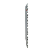 Milwaukee 12-inch reciprocating saw blade with coarse teeth and mounting clip, designed for pruning applications.