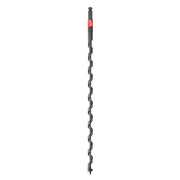 Black spiral auger bit with red band near the top and pointed tip at the bottom.