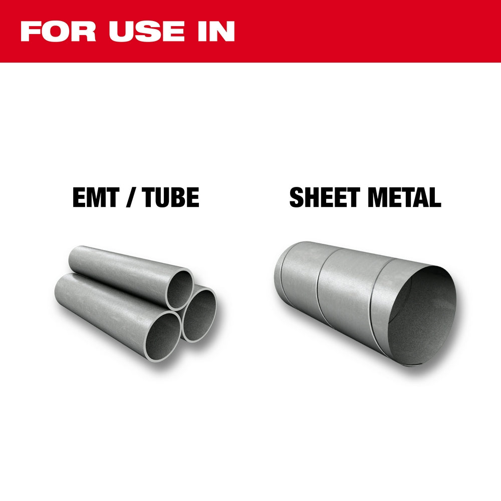 Four-inch SAWZALL blades with 24 teeth per inch, shown with metal tubing and sheet metal application examples.