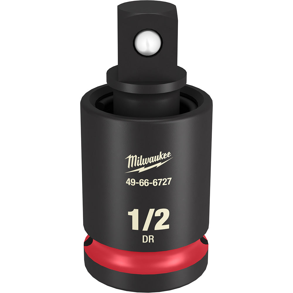 Black Milwaukee Shockwave Impact Duty 1/2" drive universal joint with red band and ball detail on top.