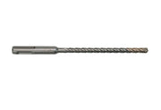 SDS-Plus rotary hammer drill bit with four cutting flutes and rectangular drive shank.
