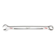 Silver Milwaukee 11/32 inch combination wrench with open end and closed ring end on white background.