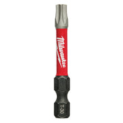 Milwaukee Shockwave T30 Torx impact power bit with red sleeve and black hex end.