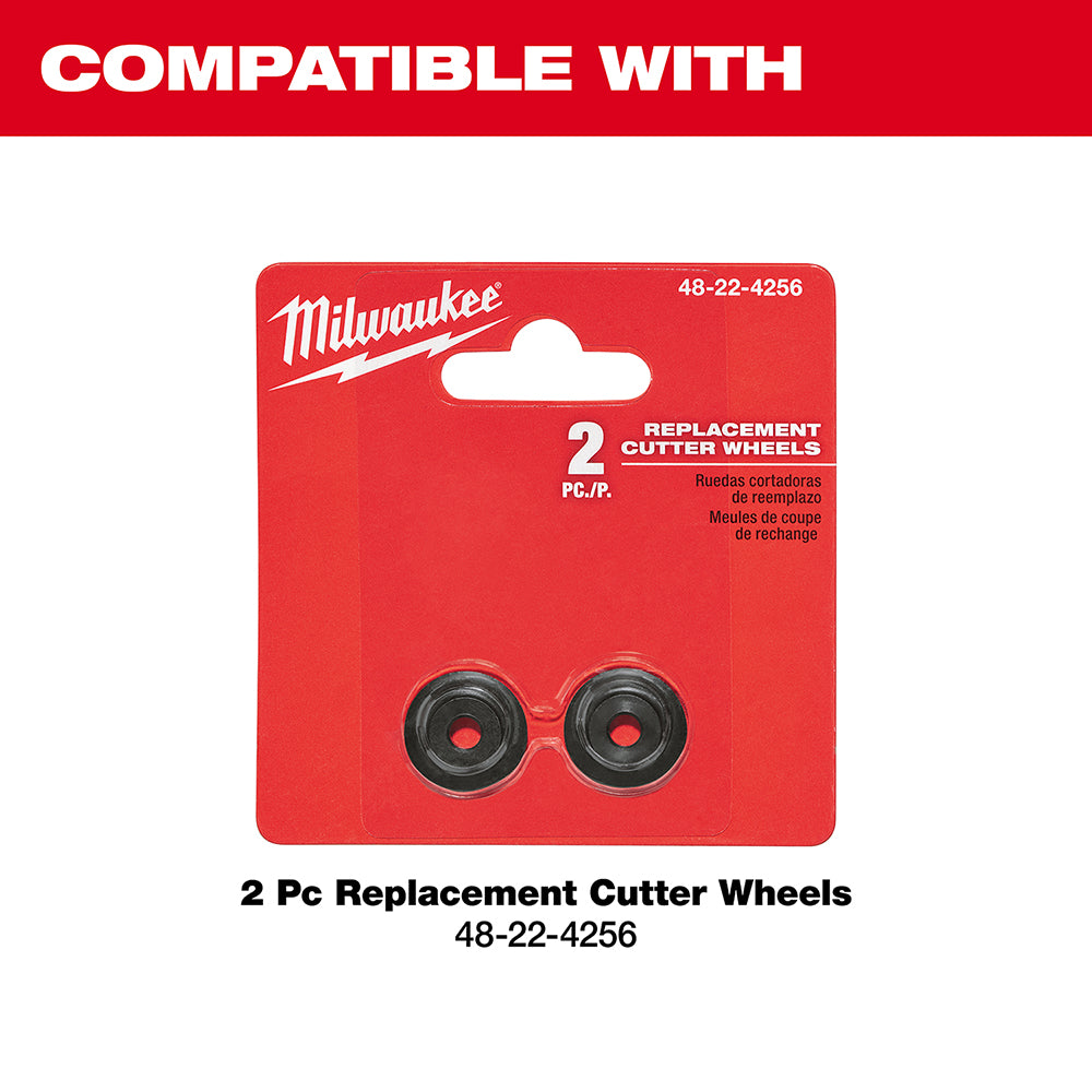 Milwaukee 48-22-4256 replacement cutter wheels package with two black circular cutting wheels on red card.
