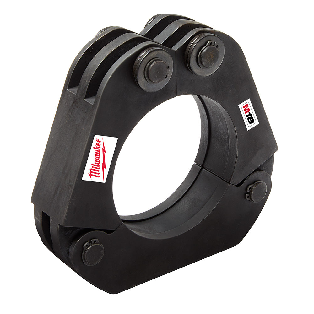 Black metal press ring with four adjustment knobs and Milwaukee branding on sides.
