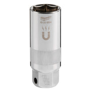 Milwaukee 3/8" drive magnetic spark plug socket with chrome finish and hexagonal opening, model number 48-22-9554.