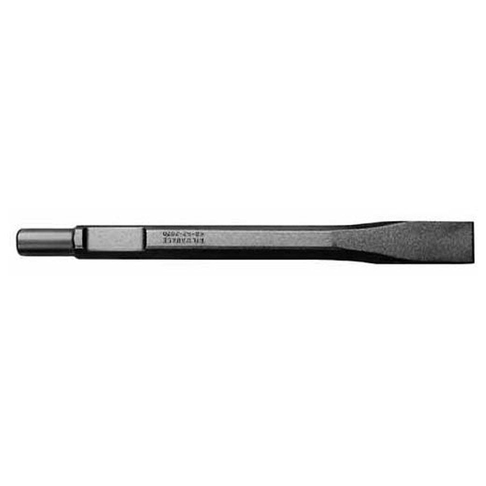 Black flat demo chisel with spline connector and stamped model number on shaft.