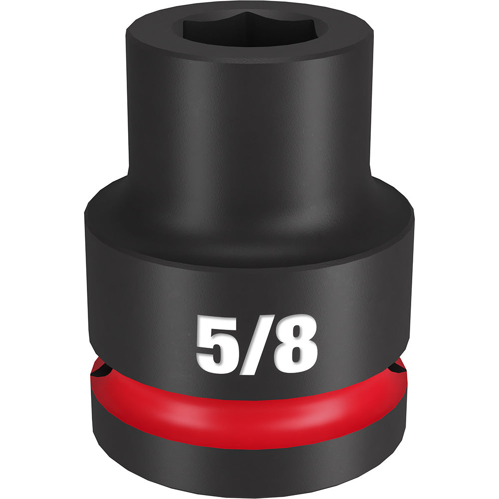 Black impact socket with red band and 5/8 hexagonal opening on 3/4" drive.