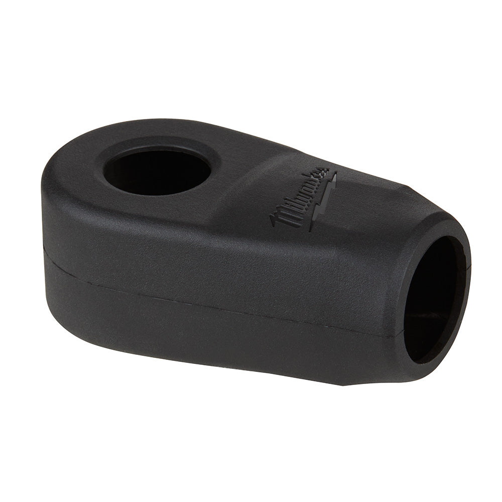 Black rubber boot with circular opening on top and rectangular opening on side, marked with Milwaukee logo.