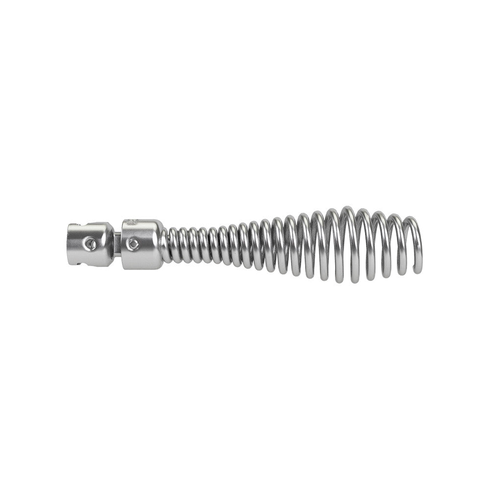 Metal sectional cable auger with square drop head connectors and coiled spring design for drain cleaning.