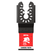 Black oscillating blade with carbide teeth edge, red base with "Black Ice Coating" branding, and universal fit mounting holes