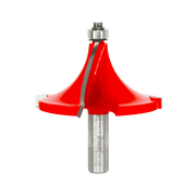 Red rounding over router bit with 1-1/4" radius, steel shank, and multi-flute cutting design.