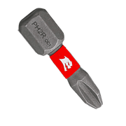Number 2 reduced Phillips drive bit with gray head, red band, and gray shaft.