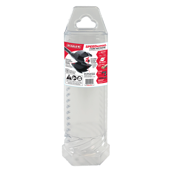 Diablo SPEEDemon 1-3/8 inch self-feed drill bit in clear plastic packaging with red and black labeling.