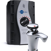 InSinkErator Invite Contour instant hot water dispenser system with chrome faucet and control unit featuring temperature dial